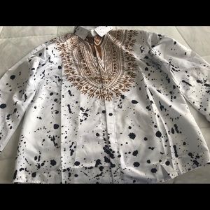 Men dashiki splash ink print shirt
